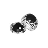 Sterling Silver Balinese Black Onyx Ring With Artistic Scroll Pattern Design